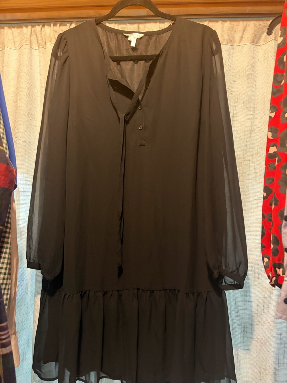 Draper James Black Long-Sleeve Ruffle Hem Dress